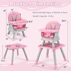 HONEY JOY 8 in 1 Baby High Chair, Convertible Highchair for Babies and Toddlers/Table and Chair Set/Building Block Table/Booster Seat/Stool/Toddler Chair with Safety Harness (Pink)