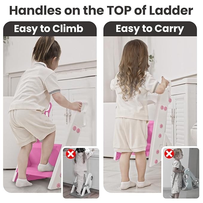Primlect Space-Saving Potty Training Seat with Ladder, Adjustable Step and Toilet Seat Height, Top Handles for Easy Climbing, Easy to Carry, Portable Toddler Toilet Trainer for Small Bathrooms