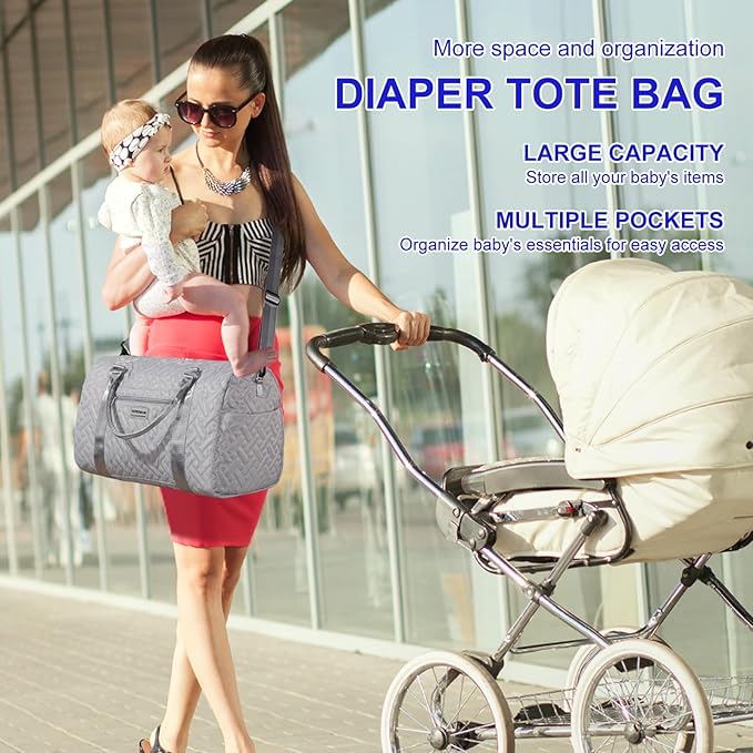 Diaper Bag Tote: Mommy Bag, Baby Bag for Boy and Girl, Mom Hospital Bag, Twins or 2 Kids Diapers Bag