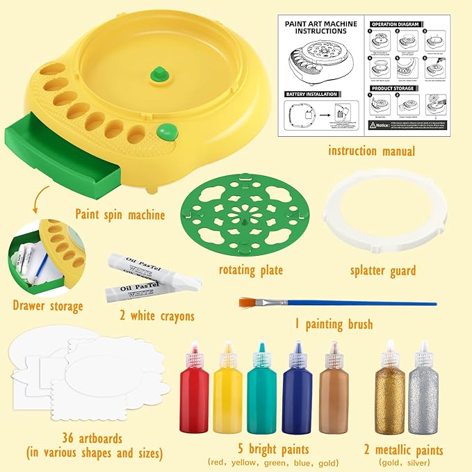 Arts and Crafts for Kids Ages 4-8,Paint Spin Art Machine Kit,Art Craft Set for 6-9 Year Old,Cool Painting Spinner Toys Kits Set,Art Supplies Birthday Gifts for Boy Girl Ages 6 7 8 9 10 11 12 Green