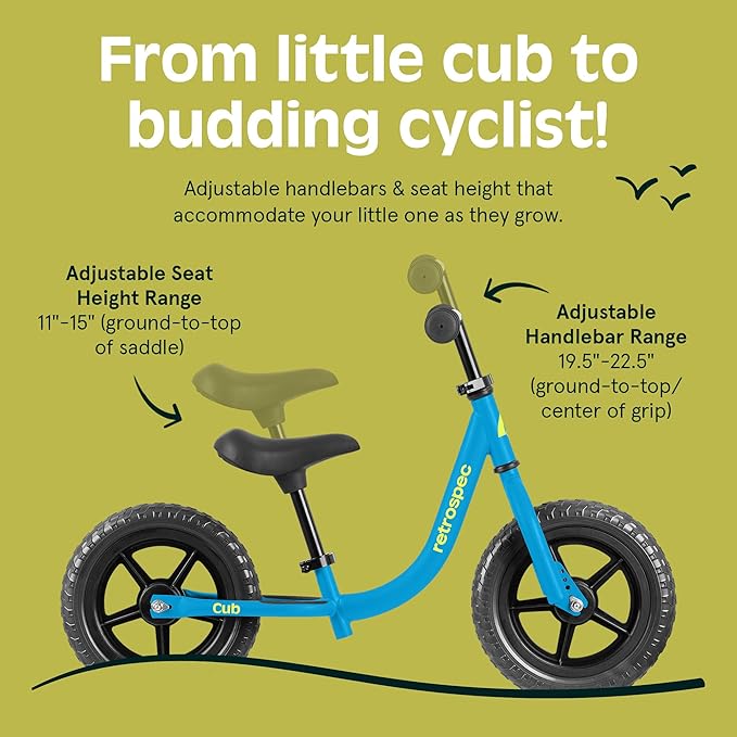 Retrospec Cub Toddler 12" Balance Bike, 18 Months - 3 Years Old, No Pedal Beginner Kids Bicycle for Girls & Boys, Flat-Free Tires, Adjustable Seat, & Durable Frame