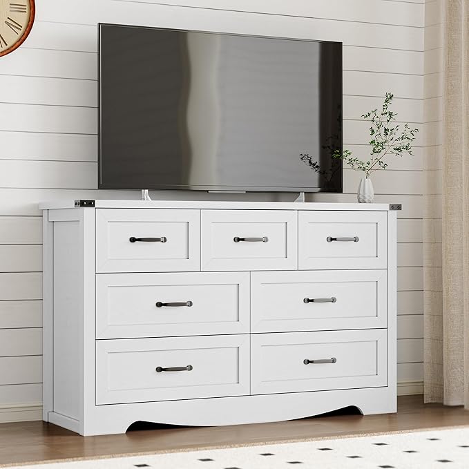 7-Drawer Dresser for Bedroom, Modern Wooden Chest of Drawers with Metal Handles, Anti-Tipping Design, Sturdy and Stable Storage Organizer for Living Room, Entryway, Home Office