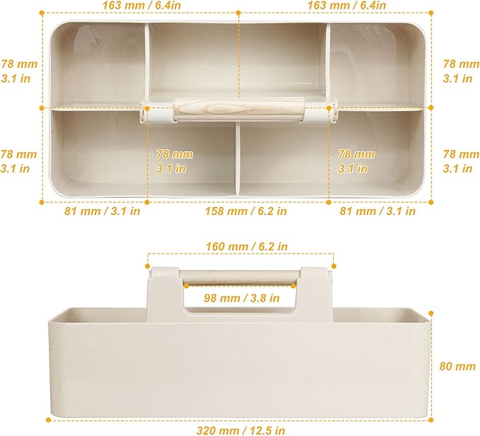 Baby Shower Caddy Plastic Nursery Portable Storage Organizer Caddy Tote for Child/Kids, Divided Basket Bin with Wood Handle for Bathroom, Dorm Room, Holds Hand Soap, Bottles, Spoons (Beige)