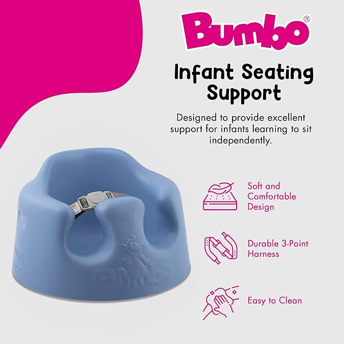 Bumbo Baby Infant Soft Foam Comfortable Support Wide Floor Seat with 3 Point Adjustable Harness for Ages 3 to 12 Months, Powder Blue