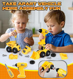 Lehoo Castle Kids Tool Bench with Electric Drill and Construction Vehicles, 2-in-1 Workbench and Toolbox for Toddlers, STEM Learning Toys for Age 3-5, Birthday Gift for Boys & Girls