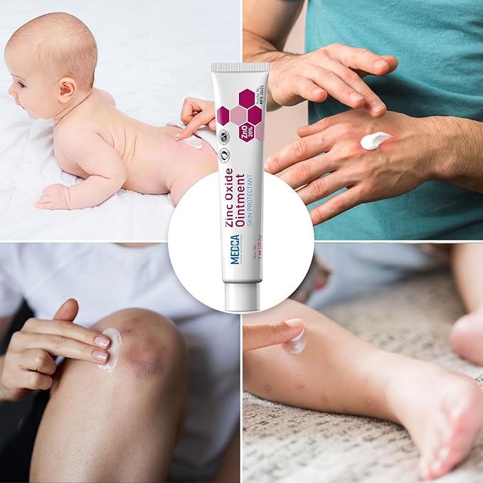 High-Potency 20% Zinc Oxide Ointment - (Pack of 4) Baby Diaper Rash Cream and Gentle Skin Protectant Barrier for Chafed Skin, Wetness, Daily & Overnight Protection Soothing, Hypoallergenic, 1oz Tubes