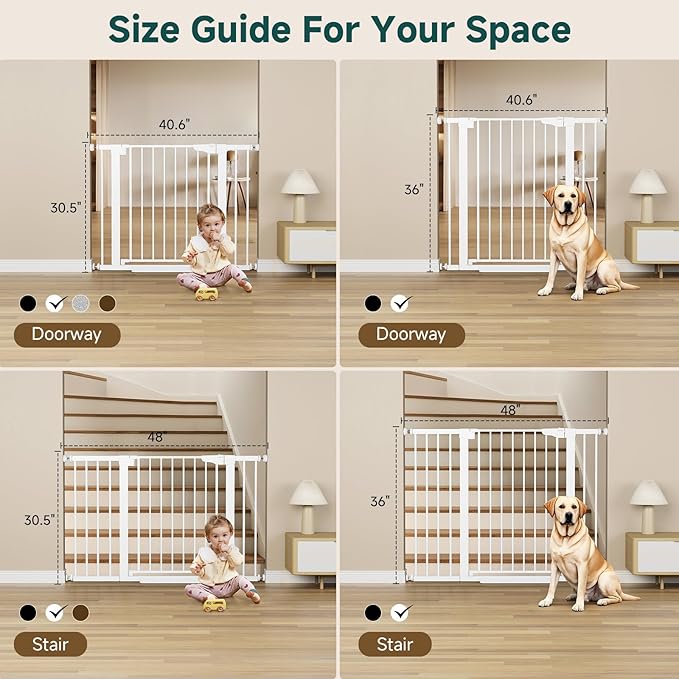 Cumbor 29.7-40.6" Baby Gate for Stairs, Mom's Choice Awards Winner-Dog Gate for Doorways, Pressure Mounted Self Closing Pet Gates for Dogs Indoor, Durable Safety Child Gate with Easy Walk Thru Door