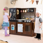 HONEY JOY Kids Kitchen Playset, Wooden Little Chef Pretend Toy Kitchen Set w/Chalkboard, Telephone, Utensils, Oven, Microwave, Sink, Storage, Play Kitchen for Toddlers Boys Girls, Espresso