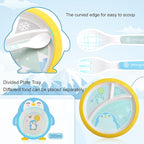 Kids Feeding Set 5 Pcs, Tableware Set for Toddlers Includes Plate Bowl Cup Fork and Spoon Utensil Flatware, Kids Flatware Set Dishwasher Safe, BPA Free (Penguin)