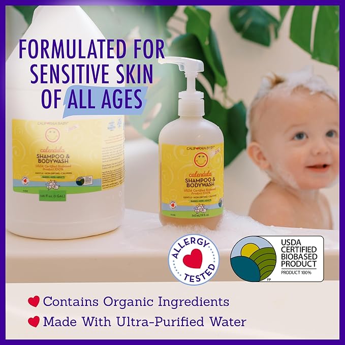 California Baby Calendula Baby Shampoo and Conditioner Set | 100% Plant-Based | 19oz Soothing Lavender Body Wash + 8.5oz Lavender Conditioner |