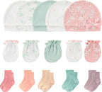 Newborn Baby Boy Girl Caps Mittens Socks Set Cotton Baby Essentials Accessories (Hats+Gloves+Socks)