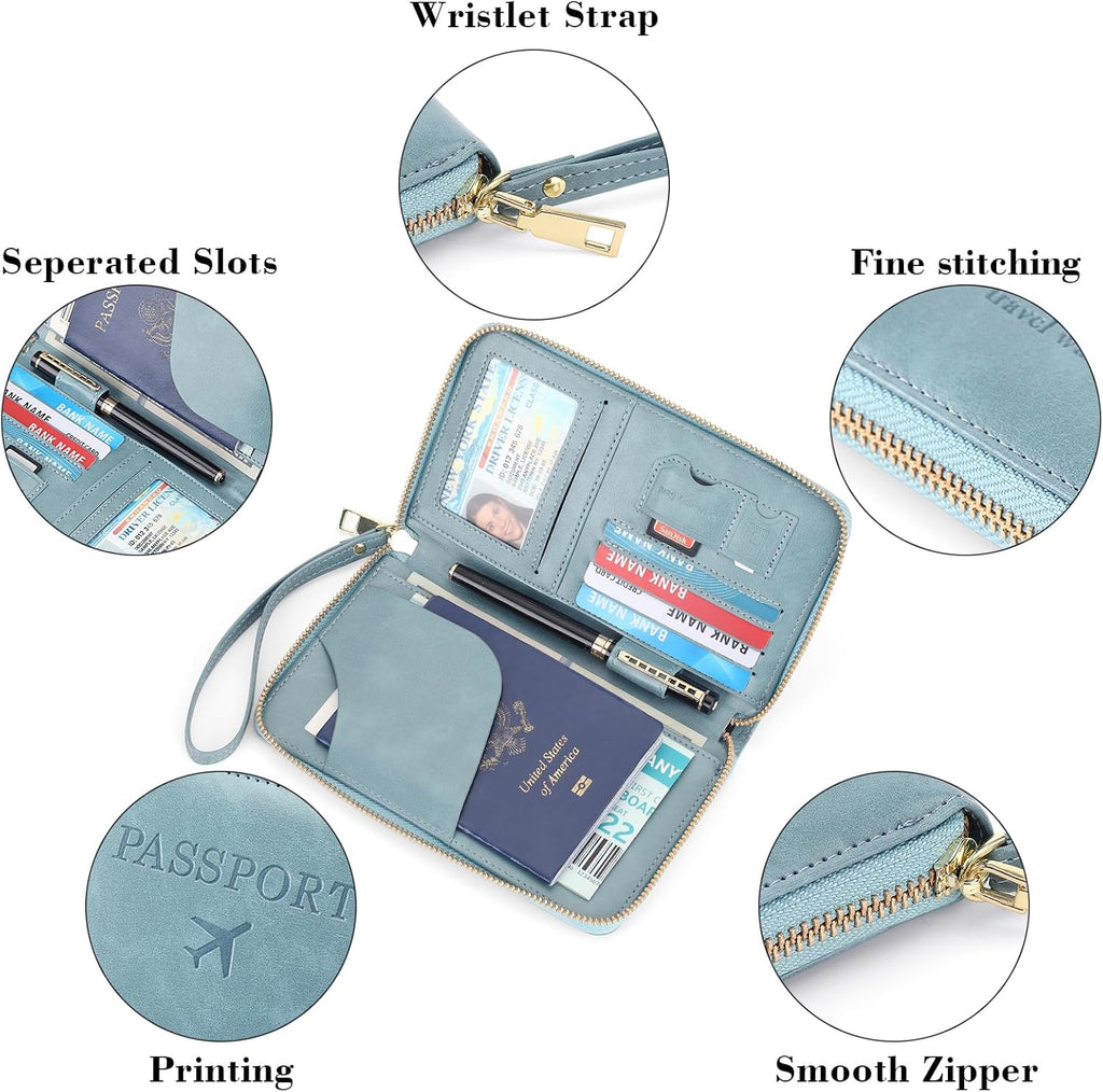 Leather RFID Blocking Passport Holder Travel Wallet, Passport Cover/Travel Wallet for Women/Men with