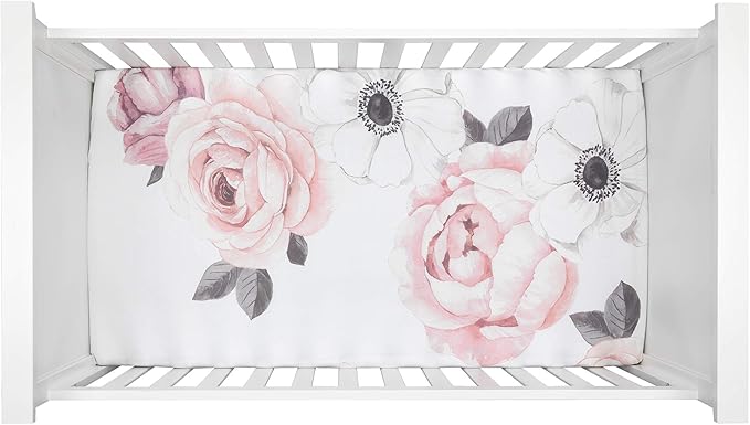 Lambs & Ivy Floral Garden Pink/White Watercolor Cotton Baby Fitted Crib Sheet