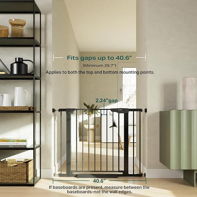 Cumbor 29.7-40.6" Baby Gate for Stairs, Baby Essential Safety Gate, Mom's Choice Awards Winner-Dog Gate for Doorways, Pressure Mounted Auto-Close Pet Gates for Dogs Indoor, Durable Child Gate, Black