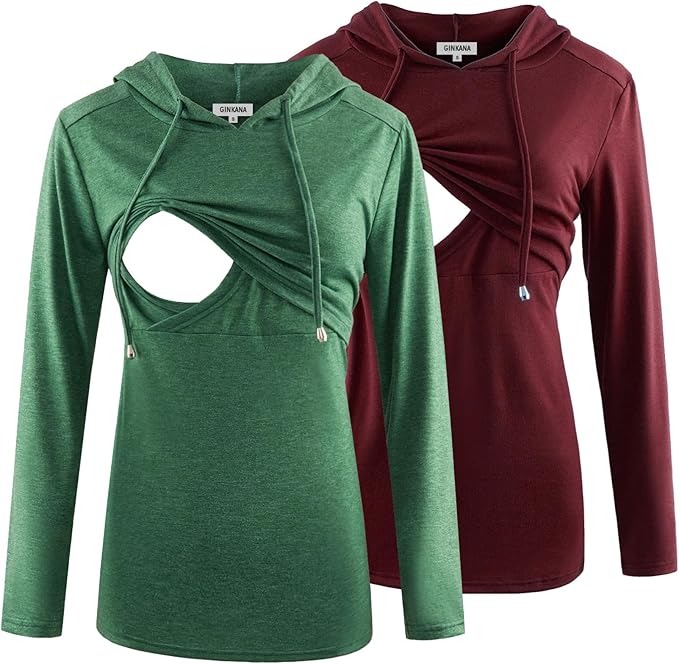GINKANA Women's Nursing Hoodie Sweatshirt Long Sleeves Breastfeeding Maternity Tops Casual Clothes