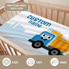 Personalized Baby Crib Bedding Set, Custom Name Cartoon Car Theme Nursery Bedding Set 3 Pcs, Baby Blanket Fitted Crib Sheet Changing Pad Cover, Personalized Nursery Decor Gift for Newborns Boys