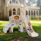 YUFU 9 in 1 Toddler Slide Set, Kids Slide for Toddlers Age 1-3, Toddler Playset with Basketball Hoop and Ball, Outdoor Indoor Playground for Toddlers 1-3 (Beige+Coffee)