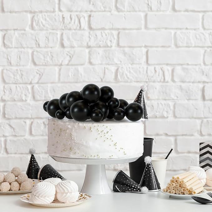 75 Pieces Black Cake Balls Topper Decorations Foam Cupcake Topper Mini Balloon Cake Topper Balls Cake Picks for Cake Deco Birthday Party Wedding