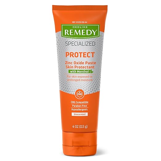 Medline Remedy Specialized Zinc Oxide Paste with Menthol (4 oz Tube), Unscented, Calamine, Incontinence Care, Diaper Rash, Wetness Protection, Hypoallergenic, Paraben Free, Adults, Soothing