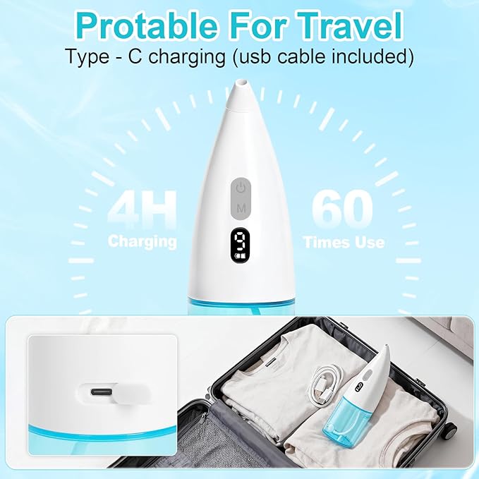 Nasal Irrigation System Cordless Pulsating Nasal Irrigator (9 Speed) ，Electric Neti Pot Nose Wash Bottle with 2 Tips for Nasal Care Sinus Rinse Machine for Adults & Kids