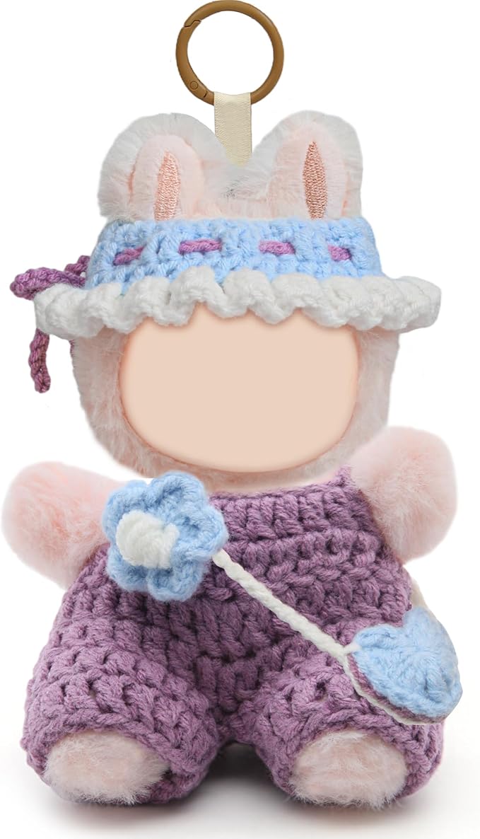 17cm Doll Clothes - Pure Handmade 17cm Doll Accessories with Crocheted Overalls, Heart Bag and Hat