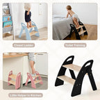 Wooden 2 Step Stool for Kids Bathroom Sink Foldable Anti-Slip 2-Step for Toilet Potty Training, Child Stepping Stool for Kitchen Nursery Bedroom, Sturdy Non Slip Adult Stool for Closet Black