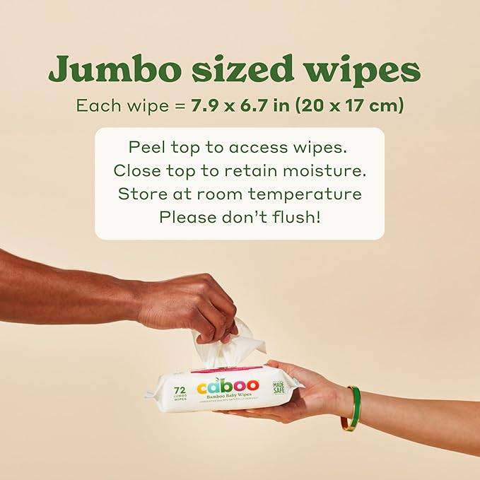 Caboo Baby Wipes, Made with Bamboo Viscose, Certified Made Safe Ingredients, Unscented Baby Wipes Good for Sensitive Skin, 72 Wipes Per Travel Pack, Bulk Total of 864 Wet Wipes