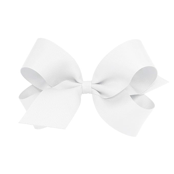 Wee Ones Girls' Plain Wrap Classic Grosgrain Hair Bows on a WeeStay No-Slip Hair Clip, Handmade, Large, White