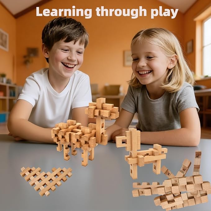 Toy Camel STEM Wooden Building Blocks -Chinese Mortise and Tenon Assembled into Various Shapes,Educational Toy Gifts for Kid and Classroom,Montessori STEM Toys for Ages 5+ and Teens-37 Pcs