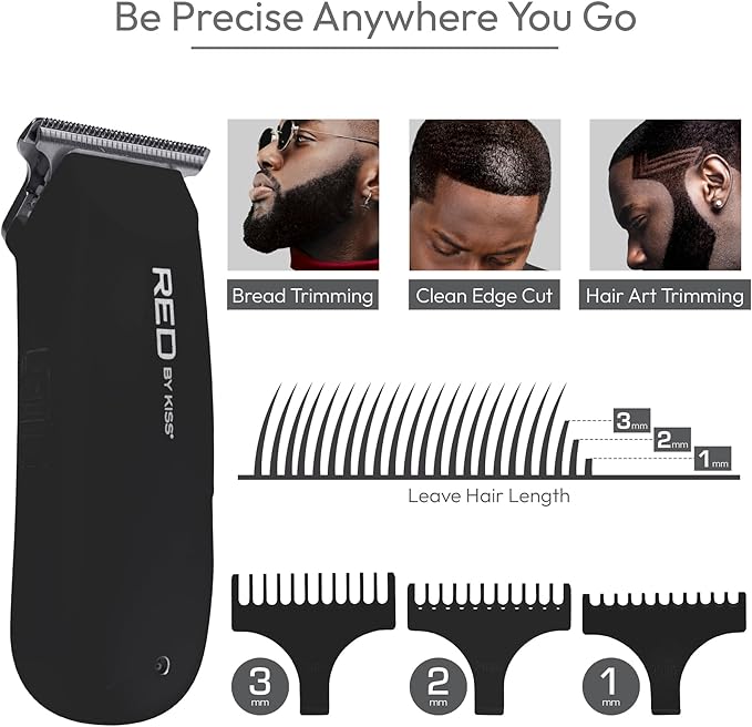 Red by Kiss Hair Clipper, Mini Cordless Hair Trimmer, Long Lasting Hair Cutting Kit, USB-C Rechargeable Haircut Beard Trimming Clippers for Men Women Kids, Portable Grooming Kit (Black)