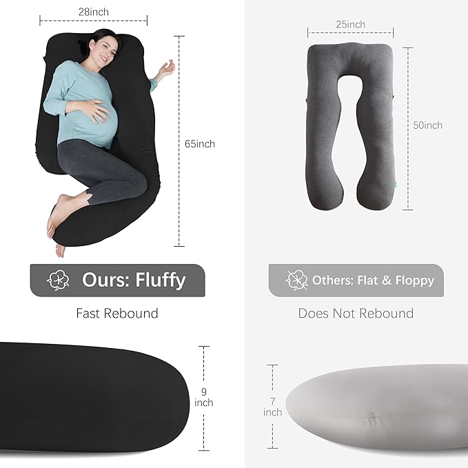 MOON PARK Pregnancy Pillows for Sleeping - U Shaped Full Body Maternity Pillow with Removable Cover - Support for Back, Legs, Belly, HIPS - 65 Inch - Black