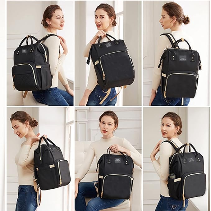 Diaper Bag with Changing Station,Diaper Bag Backpack,7 in 1 Travel Baby Diaper Bag,Mommy Bag With USB Charging Port (Black)