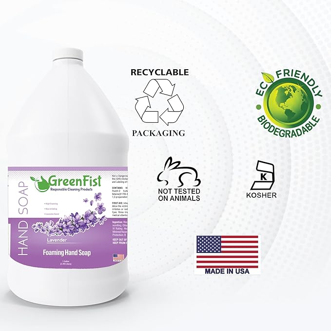 GreenFist Foaming Hand Soap Refills Lavender Scent Jug Foam Refill Made in USA, 128 ounce (1 Gallon)