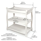 Badger Basket Sleigh Style Baby Changing Table - Nursery Diaper Station with Safety Rails, Foam Pad, and Two Storage Shelves - Nursery Organizer - White