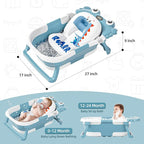Collapsible Baby Bathtub for Newborns to Toddler with Real-time Temp Monitor & Floating Cushion,Portable Travel Tub for 0-36 Month, Foldable Baby Bath Tub for Infants Boy (Light Blue)