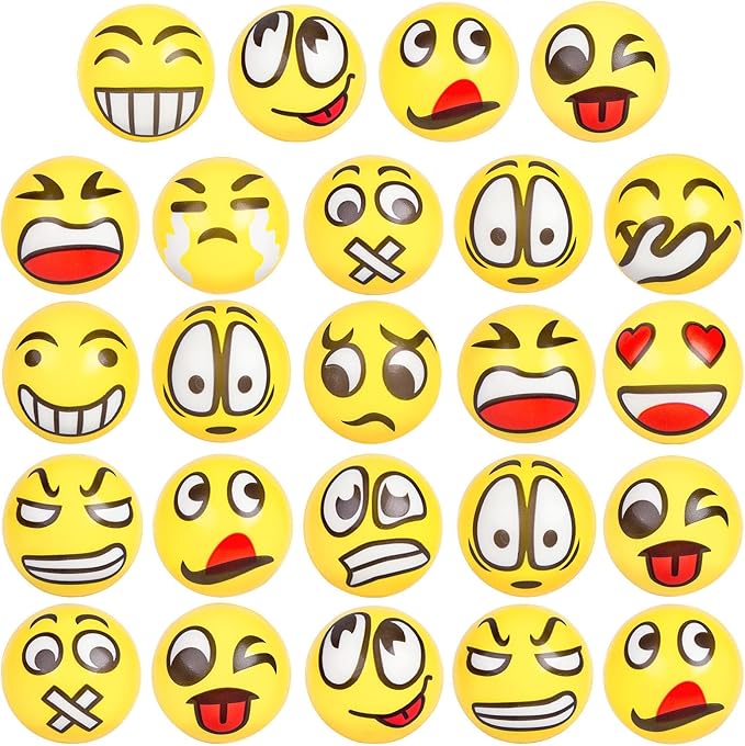 LovesTown 24 PCS Stress Balls, 2.5 Inches Funny Foam Face Squeeze Fidget Toys for Kids and Adult Stress Relief Gifts for Coworkers Classroom Prizes