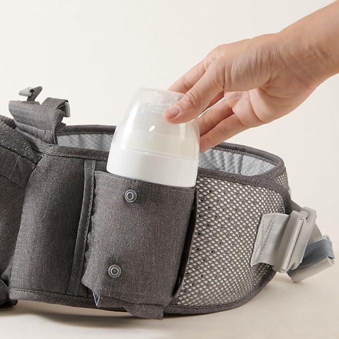 Sunveno Ergonomic Hip Seat Baby Carrier with Detachable Double Shoulder Straps, Waist & Back Relief, Breathable Mesh, Non-Slip Seat + Storage Pockets, Fits Infants & Toddlers 0-36 M up to 45 lbs