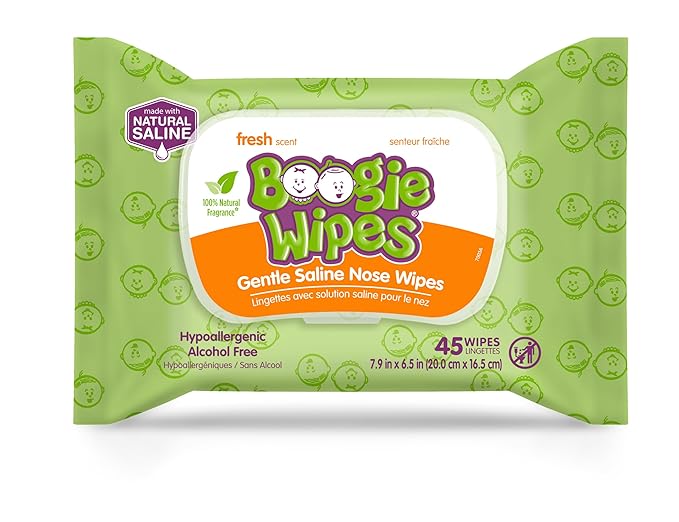 Baby Saline Wipes by Boogie for Face, Hand, Body & Nose, Made with Vitamin E, Aloe, Chamomile and Natural Saline, Fresh Scent, 45 Count