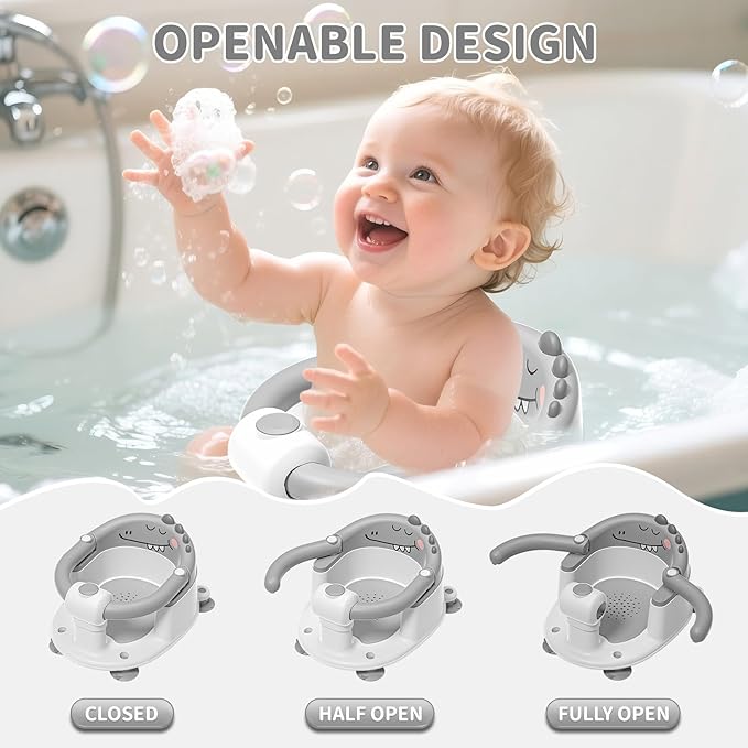 TPN Baby Bath Seat for Babies 6 Months & Up, Non-Slip Toddler Bath Seat with 5 PCS Waterproof Emoji Stickers, Portable Infant Bath Seat for Baby(Grey)