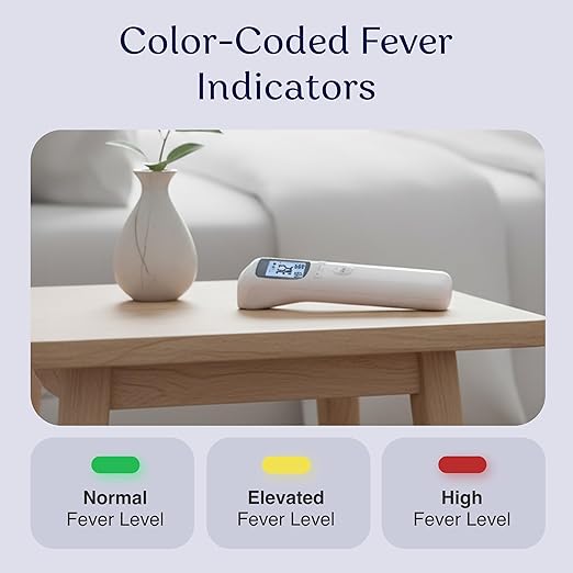 Forehead Infrared Thermometer, 1-Second Reading, Fever Alarm, No-Touch Measurement, 32-Set Memory Recall, 3 Color-Coded Indicators, Thermometer for Adults, Kids & Infants, °F/°C