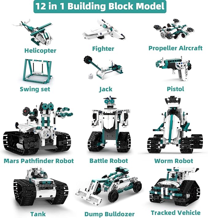 STEM Robot Toys for 8-14, 12 in 1 Remote Control Robotics Toys for Kids, Programmable Building Robot Kit Birthday Present for Science Educational(469 Pcs)