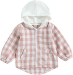 Douhoow Toddler Baby Plaid Jacket Baby Boy GIrl Flannel Hoodies Zip Up Hooded Fall Winter Outerwear Coat