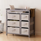 YUFU Changing Table, Nursery Dresser with 6 Storage Drawers, Safety Rails & Strap, Baby Diaper Changing Station, Gray