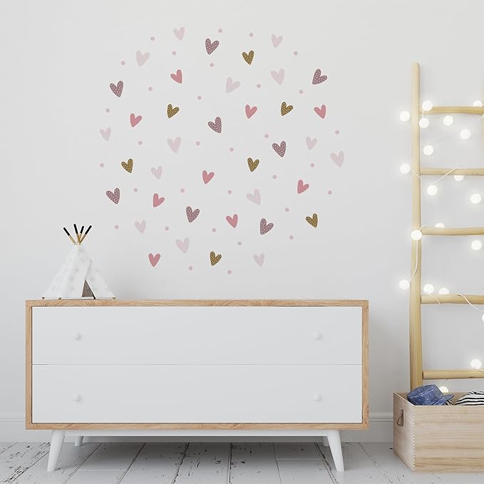WS Wallpaper Heart Wall Decals Pack of 5 Sheets 135pcs by Lipastick - Polka Dots Wall Stickers for Bedroom Living Room Girls Room Decoration Kids Room Baby Nursery Room Removable Wall Decals