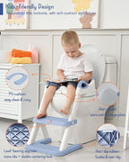 Forbena Boys Potty Training Seat with Step Stool Ladder, Toilet Potty Seat for Baby Boy Toddlers, Kids Chair Stairs with Handles and Soft Cushion (White and Blue)