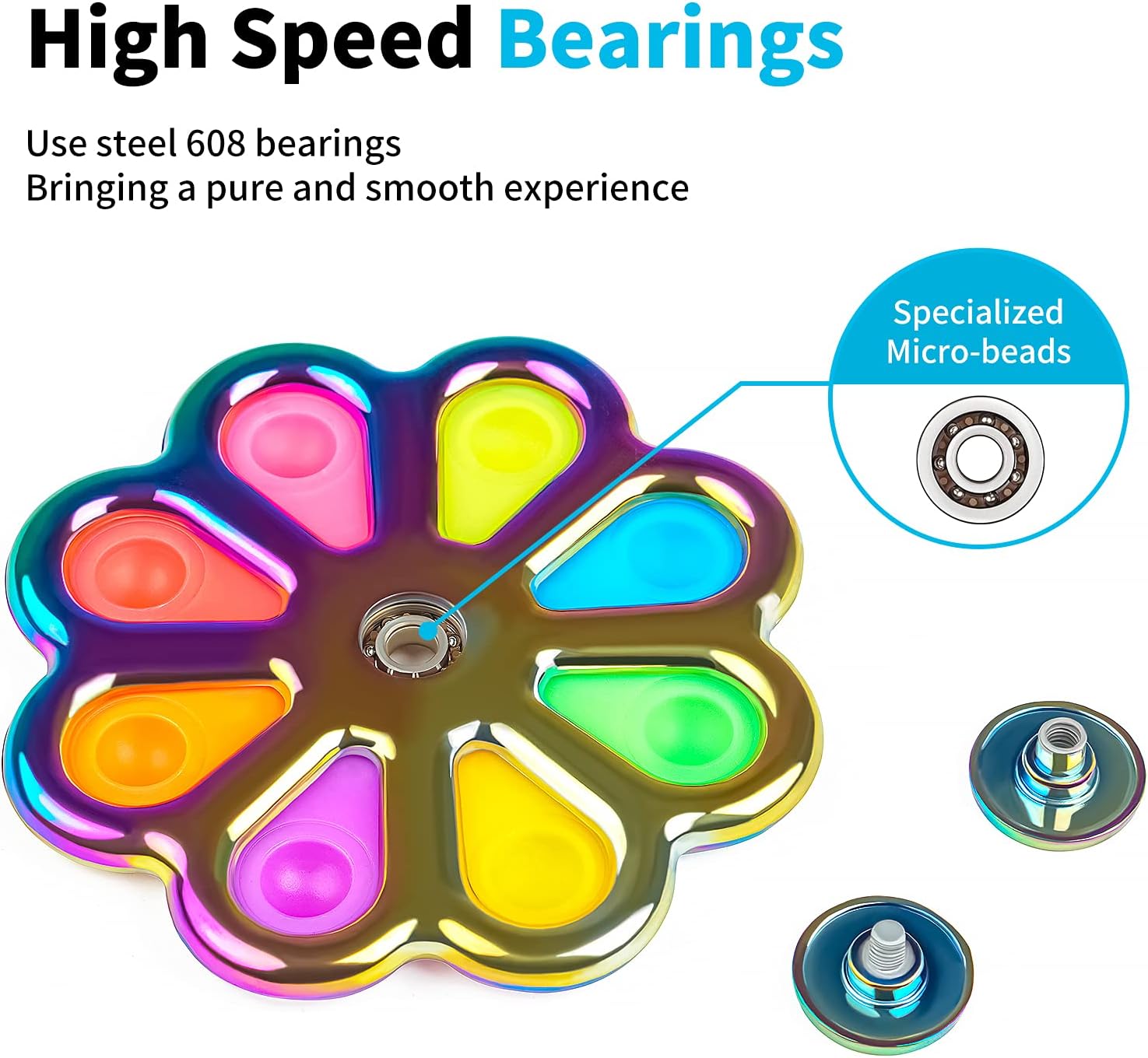 Metal Fidget Spinner, Push Popping Bubble Fidgets Sensory Toys, Party Favors for Kids 3-12, Toy for Adult Anxiety Relief, Gifts for Autistic Boys (Flower)