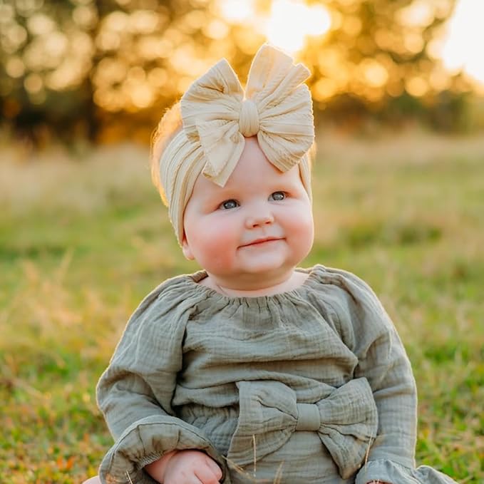 Baby Bows Headbands Nylon Hairbands Baby Girl Bows Hair Accessories for Infant Toddler Essentials(Black White Beige, mid)
