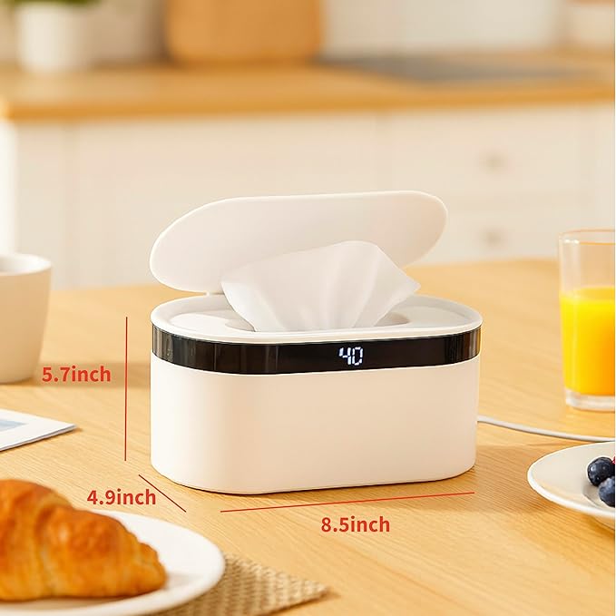 Portable Baby Wipe Warmer - USB-Powered, (40°C/104°F to 60°C/140°F) Adjustable Heating, Ultra-Quiet & 0.4kg Lightweight for Travel