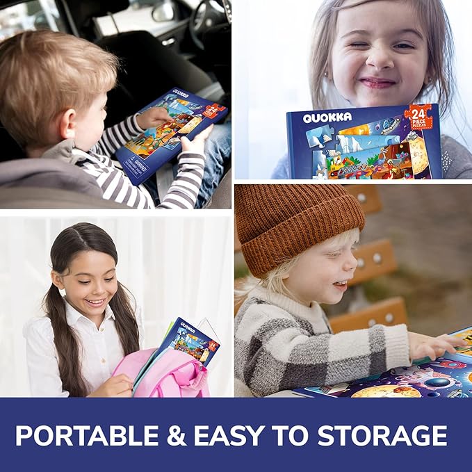QUOKKA Magnetic Toddler Puzzles Ages 2-4 - 24 Pieces Kids Puzzles Ages 3-5 - Travel Games for Kids 4-6 Boys and Girls - Learning Animal, Space, Dino Car Airplane Road Trip Activities