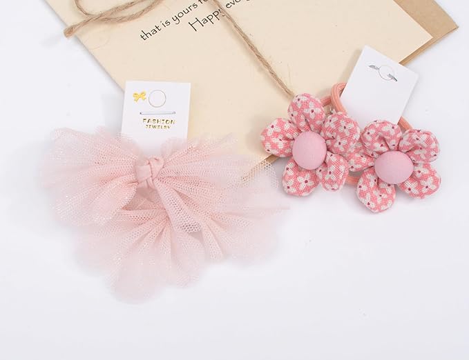 Boutique Baby Hair Accessories - 20 Pcs Elastics Hair Ties with Bows, 1.2 Inch Ponytail Holders for Pigtails & Rubber Bands for Little Girls (Set-C)